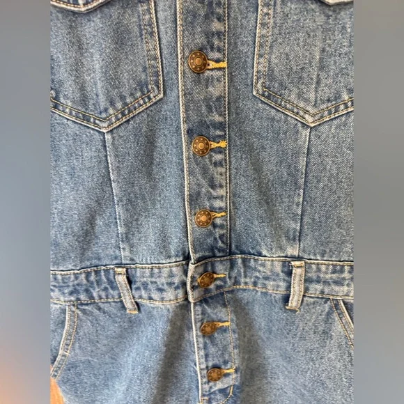 LIONESS denim romper playsuit u know what’s up short sleeve jean utility buttons - Picture 6 of 7